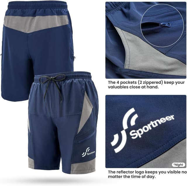 Detalle 2 de Sportneer MTB Radlerhose für Herren mit 3D-Polster, 4 Taschen und UV-Schutz