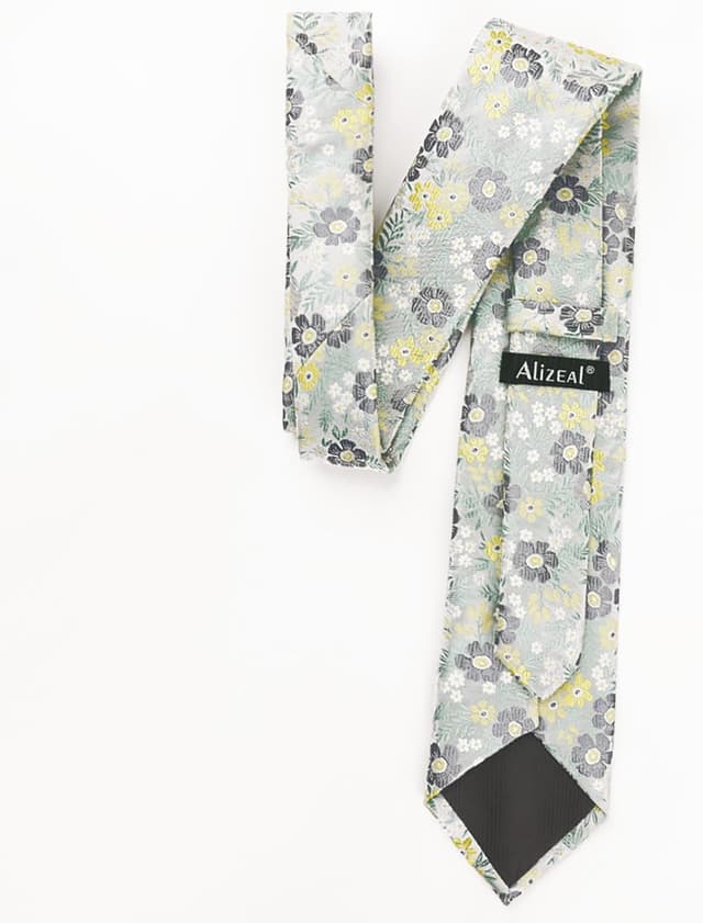 Detalle de Alizeal Men’s 8cm Floral Tie with Pocket Square Set (self-tied) in polyester