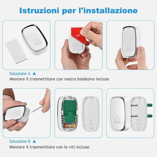 Detalle 2 de YYQ Campanello senza fili da esterno impermeabile IP44 con 300 m di portata, 2 pulsanti e 1 ricevitore