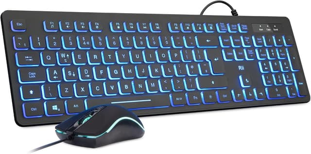 Detalle de Rii RK105 wired keyboard and mouse bundle with three-colour backlight (UK layout)