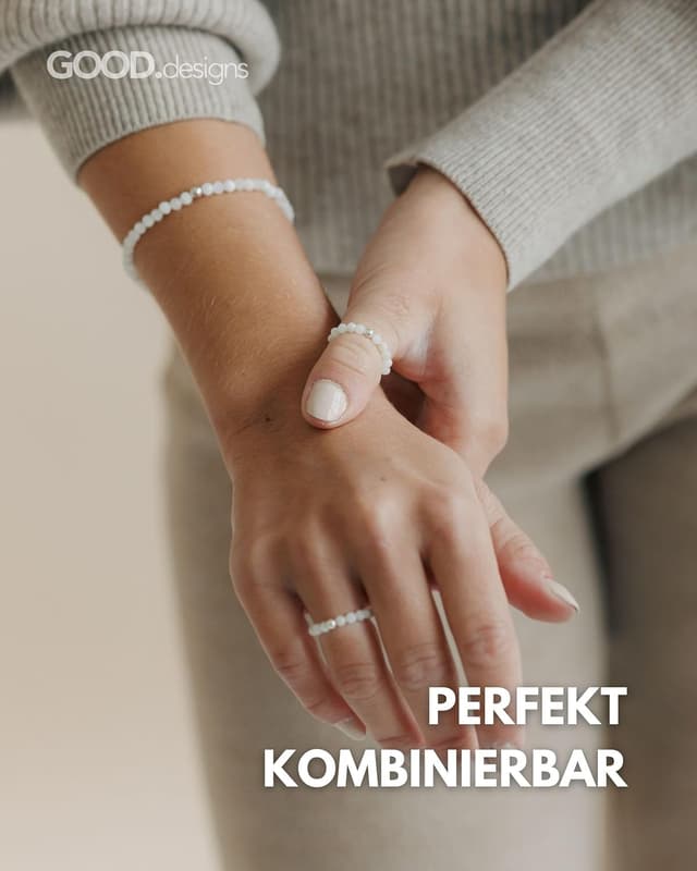 Detalle de GD GOOD.designs Anti Stress Ring mit Naturstein-Perlen für Damen – elastisch, Ringgröße 52–60