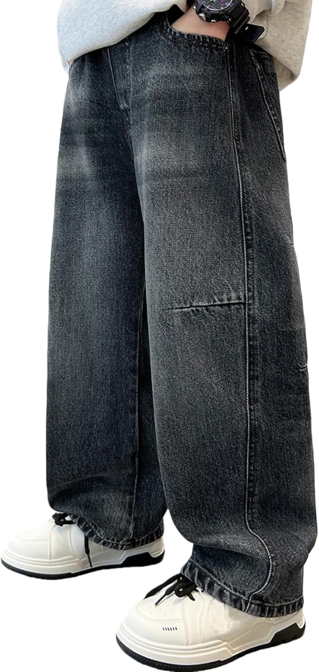 Detalle de Rolanko Baggy-Jeans Jungen mit elastischem Bund und mehreren Taschen – Cargo-Style im Vintage-Jeans-Look