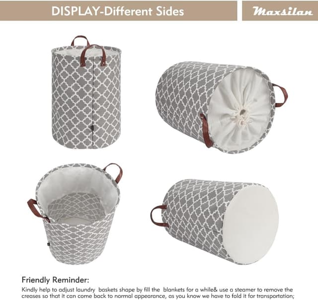 Detalle 2 de Maxsilan 80L X-Large Laundry Basket with Drawstring (Collapsible, Grey)