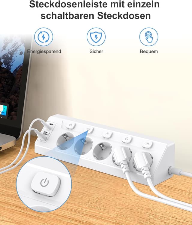 Thumbnail 4 de vipwell Mehrfachsteckdose 5 Fach 2 m 🔌