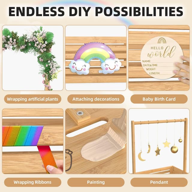Detalle de BAMBOOHOMIE Neugeborenen-Geschenk-Holzkiste mit Griff – Baby-Geschenkkorb aus Bambus (Natur, groß)