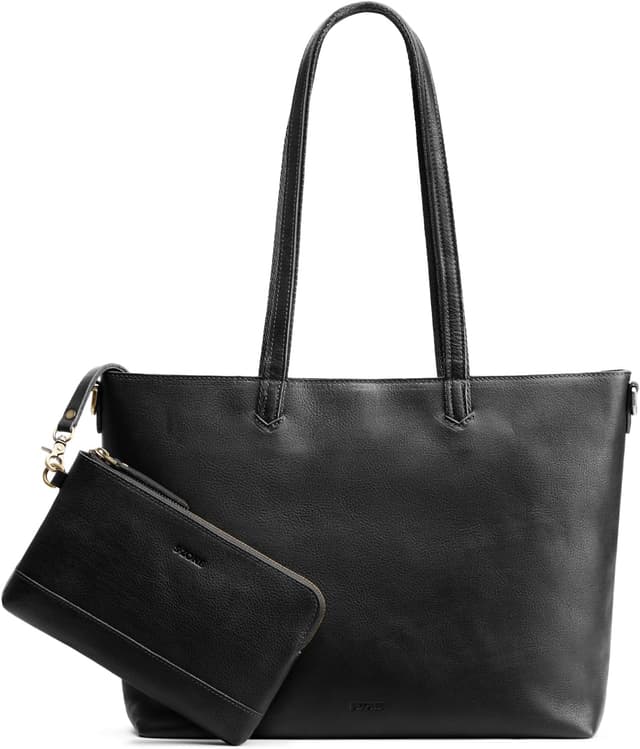 Detalle de S-ZONE Women’s leather tote crossbody bag set with laptop sleeve (large tote + wrist wallet)