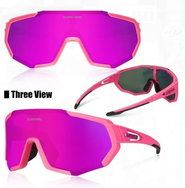Detalle de Queshark Occhiali da Ciclismo Polarizzati TR90 con 3 Lenti Intercambiabili anti-UV400