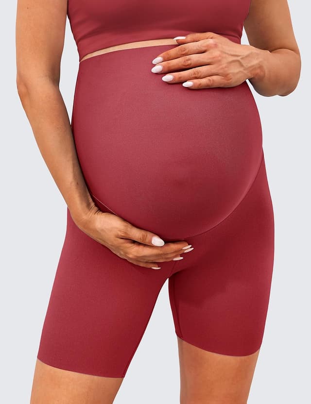 Detalle de BAYDI Clouduxi Umstandsleggings kurz (High Waist) – 15 cm, blickdicht & für Schwangerschaftsyoga