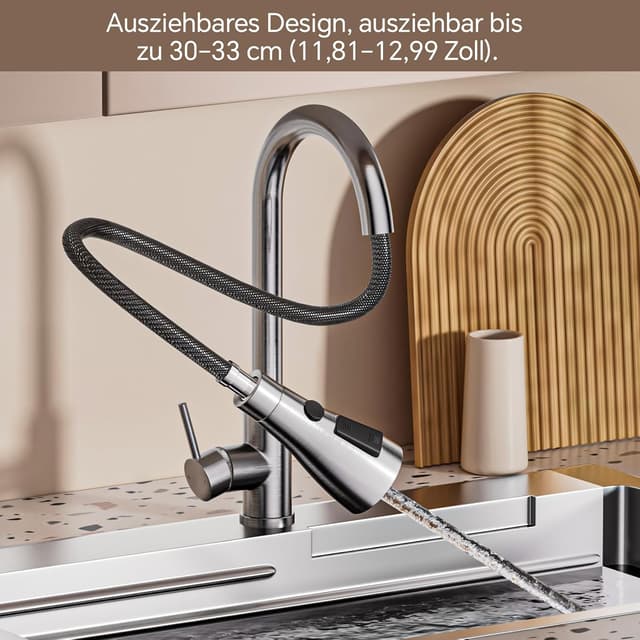 Detalle de WLTEDRGO ausziehbare Küchenarmatur mit Brausekopf, 3 Strahlarten und 360° Schwenkung