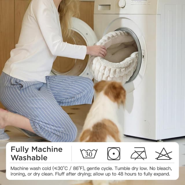 Detalle de Bedsure Cat Bed Washable Kitten Bed 51x51cm Corduroy Fleece Round Semi-Enclosed with Non-Slip Base