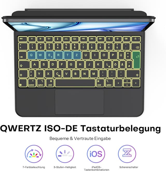 Detalle de OMOTON Tastaturhülle für iPad Air 11 Zoll (M4/M3/M2, 2026/2025/2024) mit Multi‑Touch-Trackpad, deutschem QWERTZ
