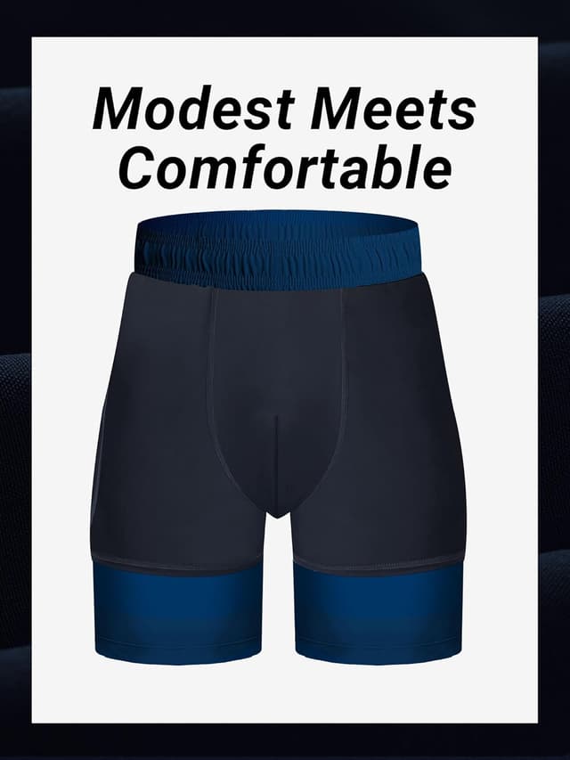 Detalle 2 de Arcweg Herren-Badehose mit Kompressions-Liner (2-in-1) – atmungsaktive Badeshorts mit Tunnelzug und Reißverschlusstaschen