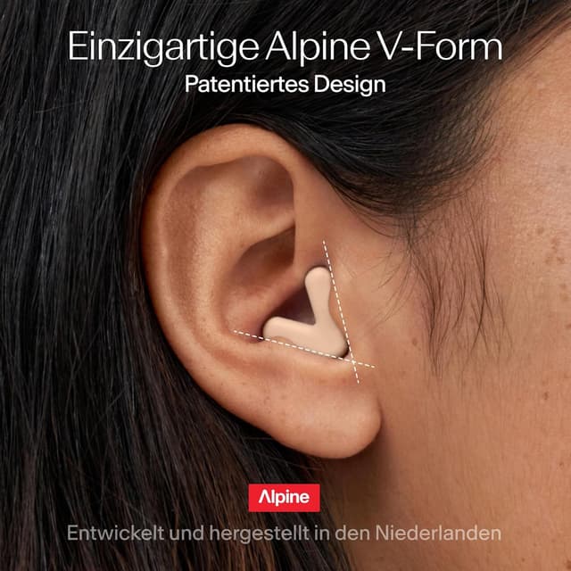 Detalle 2 de Alpine Silence V-Form Ohrstöpsel (beige) – ultrakomfortable, wiederverwendbare Gehörschutz-Ohrstöpsel in XS/S/M/L