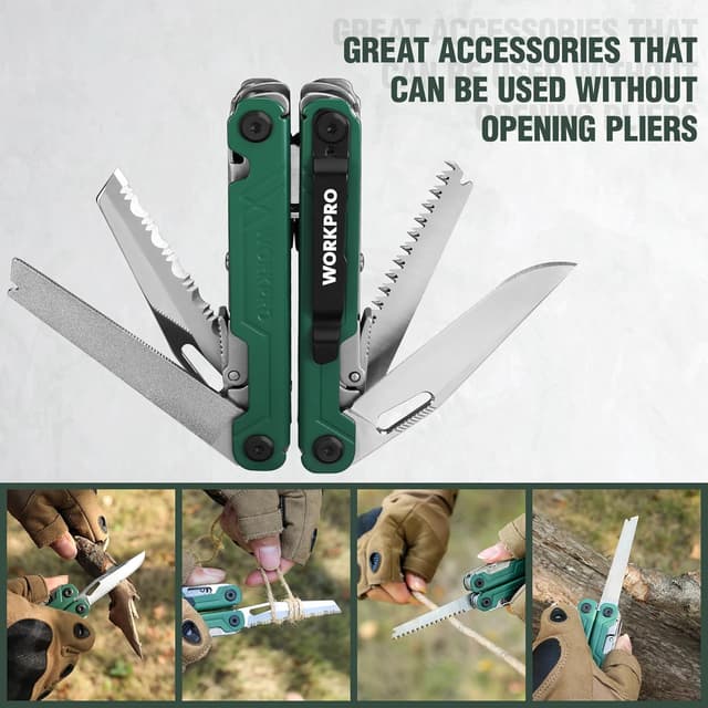Detalle 2 de WORKPRO Pince Multifonction 18 en 1 Vert