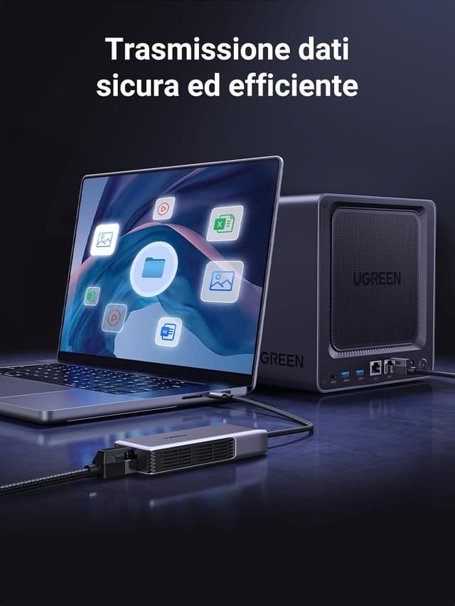 Detalle de UGREEN Adattatore USB-C Ethernet RJ45 5 Gbps con WOL, Auto MDI/MDIX e alluminio