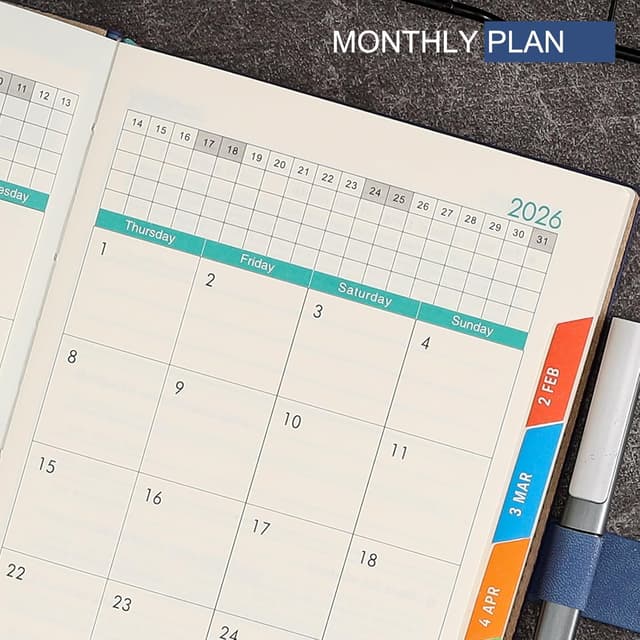 Detalle de Academic Diary 2026 A5 Day per Page (Jan 2026–Dec 2026) with Month View & Pen, Brown Hardcover