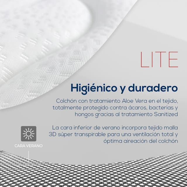 Detalle 2 de DUÉRMETE ONLINE Colchón Viscoelástico Lite Reversible 🛏️ 90x190 cm