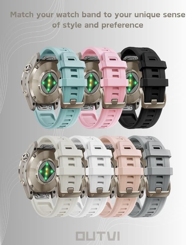 Thumbnail 6 de OUTVI 20mm Soft Silicone Watch Band with Soft Gold Buckle for Garmin fenix 5s/6s/7s, epix Pro Gen 2 42mm & Descent Mk2/3 Series