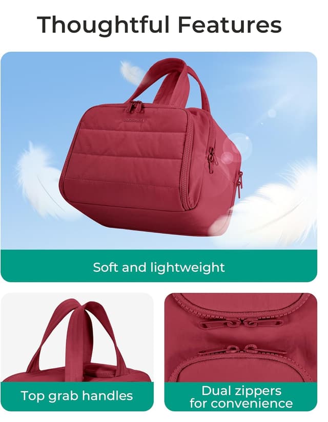 Detalle de BAGSMART Reise-Kulturbeutel Damen (groß) Granatapfelrot – Toiletry Bag mit Griff, 4 Fächern und weit geöffneter Reisetasche