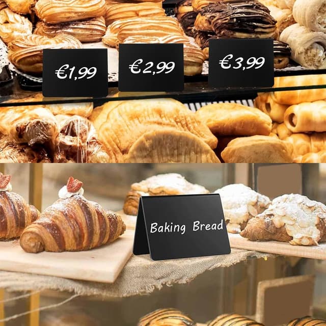 Detalle 2 de LightBeacon Buffet Schilder-Set mit Kreidetafeln (12er Set, V-Form) inkl. 2 Stifte & 1 Putztuch