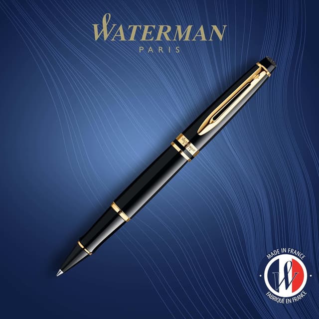 Detalle 2 de Waterman Expert Tintenroller im hochglänzenden Schwarz mit 23-K-Gold-Zierteilen (feine Spitze) – in Geschenkbox