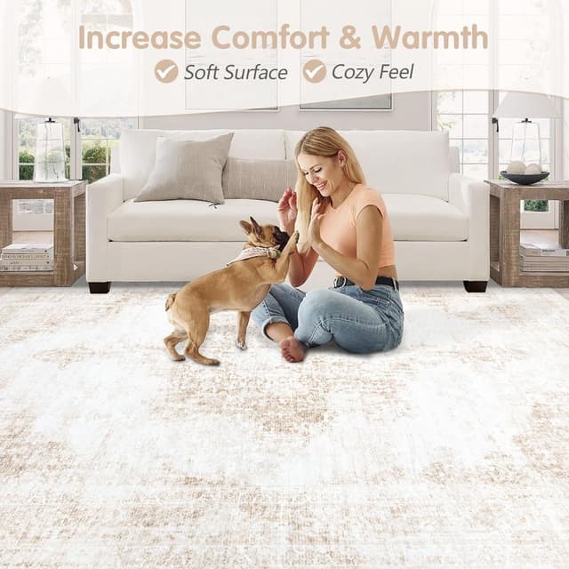 Thumbnail 6 de Vintage 8x10 Washable Area Rug (Beige) – Soft Low Pile, Non-Slip Backing