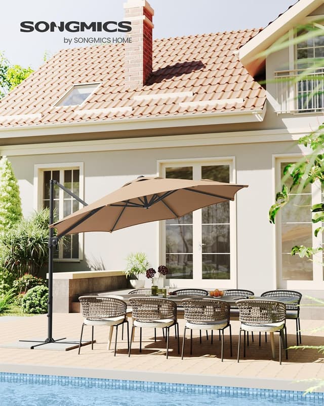 Detalle 2 de Parasol de jardin SONGMICS 300 cm UPF 50+ pivotant à 360° avec inclinaison et manivelle