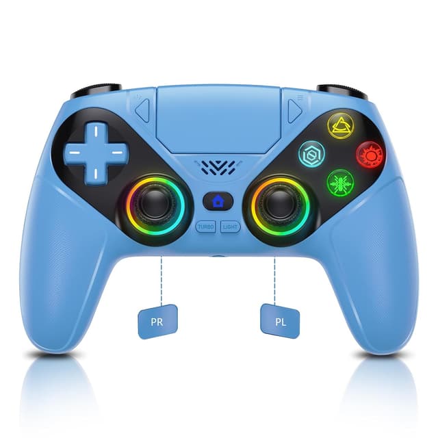 Detalle de Dinosoo RGB Wireless Controller for PS5 / PC (Bluetooth) with Turbo, Macro, 6-Axis Motion, and 3.5mm Audio Jack — Blue