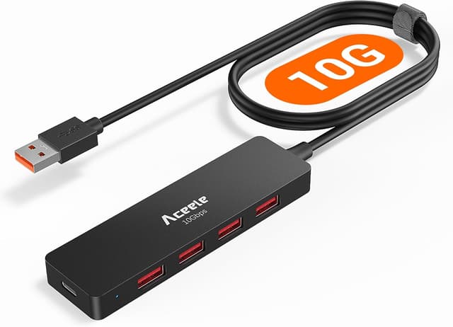 Detalle de Aceele USB A 3.2 Gen 2 Hub with 4 USB-A Ports (10Gbps) & Type-C Charging, 120cm Extension Cable