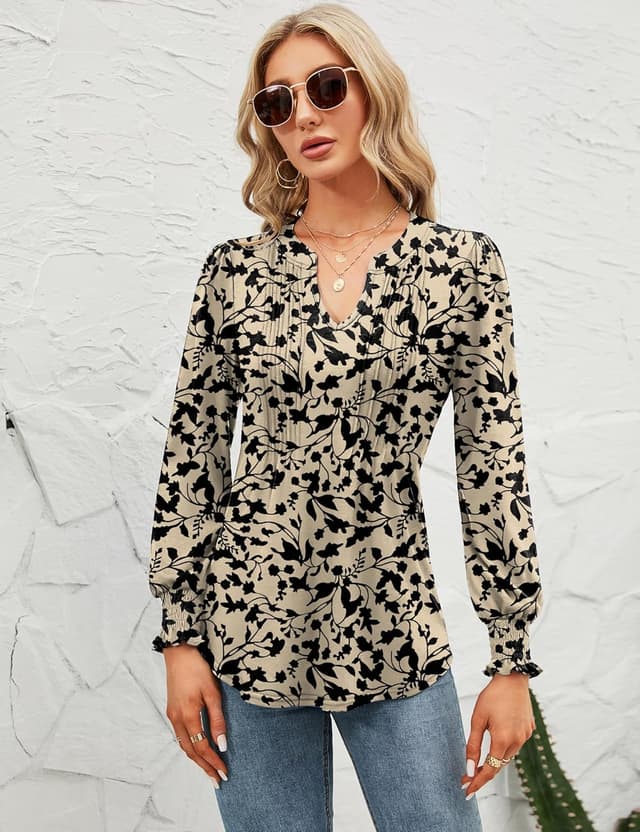 Detalle 2 de EFFAN V neck puff sleeve tunic top