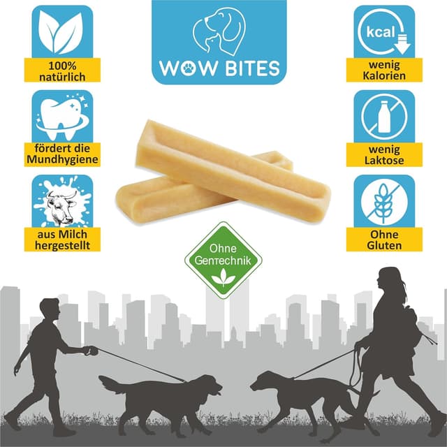 Detalle de WOW BITES Premium Kaukäse für Hunde – extra langer Kauspaß aus Kuhmilch, 3er Pack (M, 225 g)