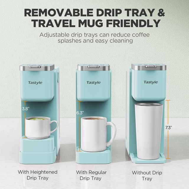 Detalle 2 de Tastyle Single Serve Coffee Maker with Detachable Milk Frother (Teal) – Hot & Iced for K-Cups or Grounds