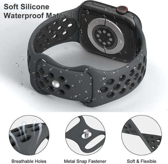 Detalle 2 de Yoohoo cinturino sportivo in silicone traspirante per Apple Watch compatibile 38/40/41/42/44/45/46/49 mm