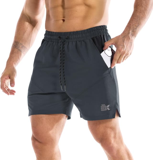 Detalle de BROKIG men’s Dry Gym Shorts (5 inch) with mesh pockets for running, tennis and football workouts