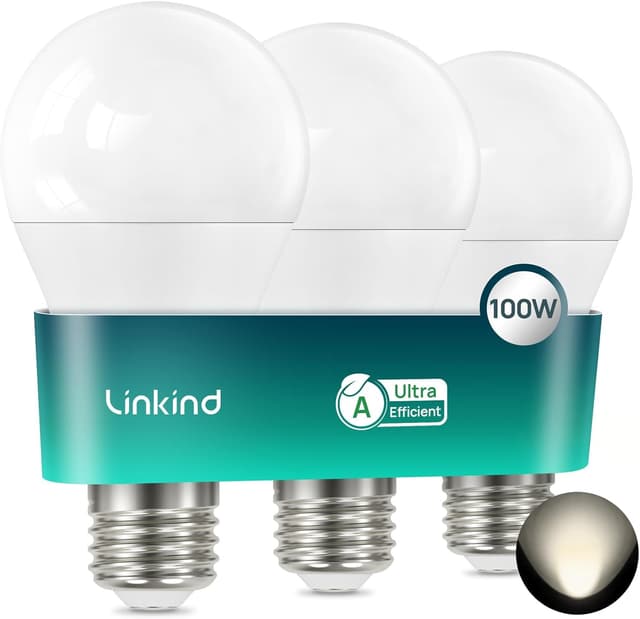 Detalle de Linkind E27 LED Bulbs 7.2W (100W Equivalent) 4000K GLS A60, Non-Dimmable, Pack of 3