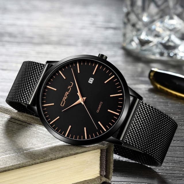 Detalle de CRRJU Herren Uhr ultra dünn wasserdicht – analog, Quarz mit Edelstahl-Meshband
