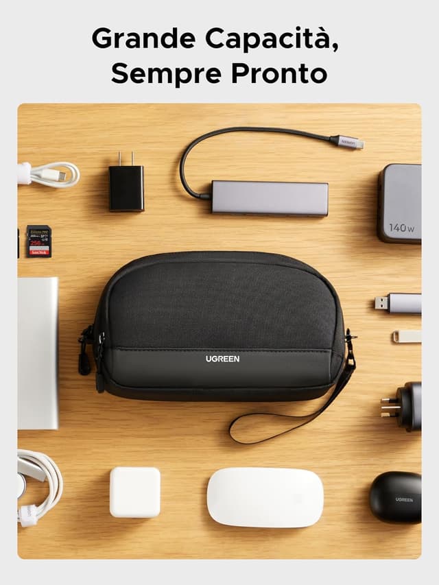 Detalle de UGREEN Borsa accessori da viaggio per elettronica (taglia M) con organizer cavi e tasche