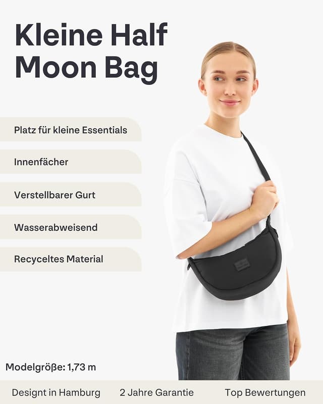 Detalle de Johnny Urban Kaia Small Crossbody Bag (Halbmond) – kompakte Moon Bag mit verstellbarem Gurt, wasserabweisend