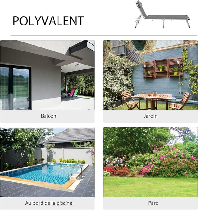 Thumbnail 6 de Outsunny Chaise longue pliable 165x60x76 cm