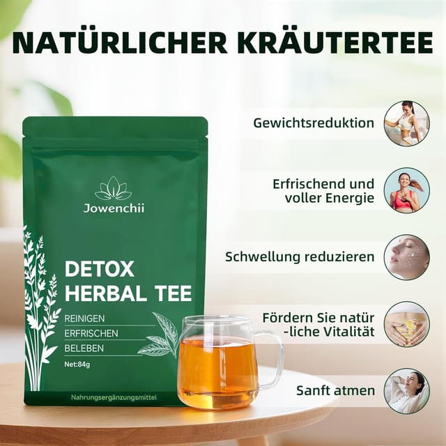 Detalle 2 de Detox Tee zum Abnehmen – 28 Tage Stoffwechsel-Tee mit Grüntee, Lotusblättern & Inulin