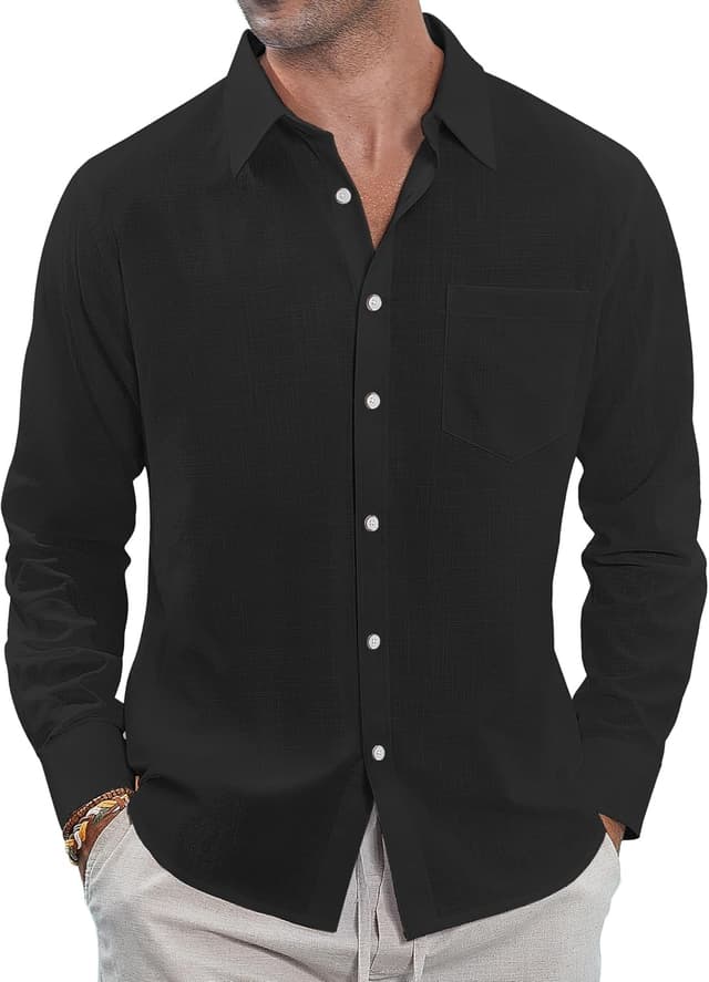 Detalle 2 de J.VER Leinenhemd Herren Langarmhemd Regular Fit – Button-Down Business-Look für Sommer & Freizeit