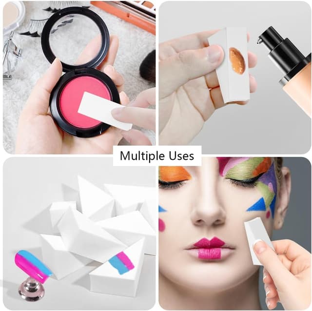 Detalle 2 de AUAUY spugne triangolari per trucco, 48 pezzi non in lattice, accessorio monouso per fondotinta e fard (bianco)