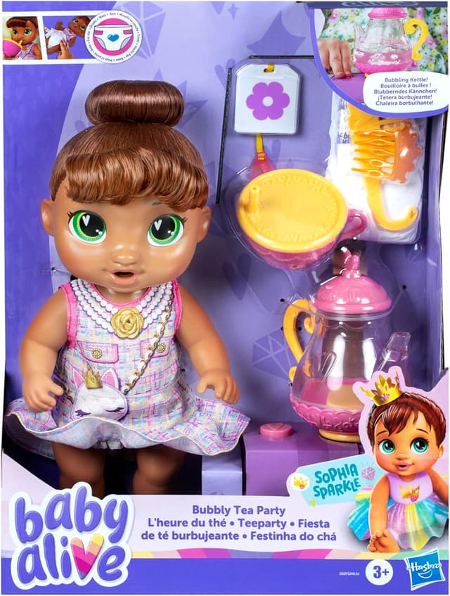 Detalle 2 de Baby Alive Bubbly Tea Party Sophia Sparkle Doll (11-Inch) with Teapot Accessories
