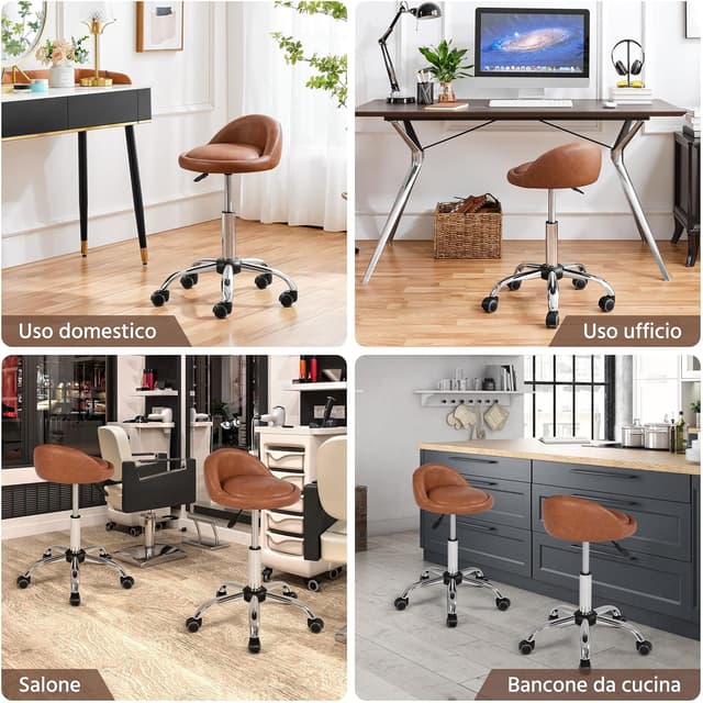 Detalle de Yaheetech sgabello estetista con ruote regolabile in altezza, girevole 360° e schienale in ecopelle