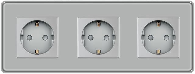 Detalle de TAWOIA Schuko-Unterputz-Steckdose 3-fach (EU-Standard), 2,5D gebogene Glasplatte, grau