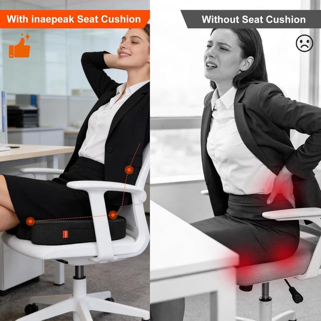 Detalle de inaepeak Coussin en mousse à mémoire de forme épaisse et respirante pour chaise de bureau, gris foncé