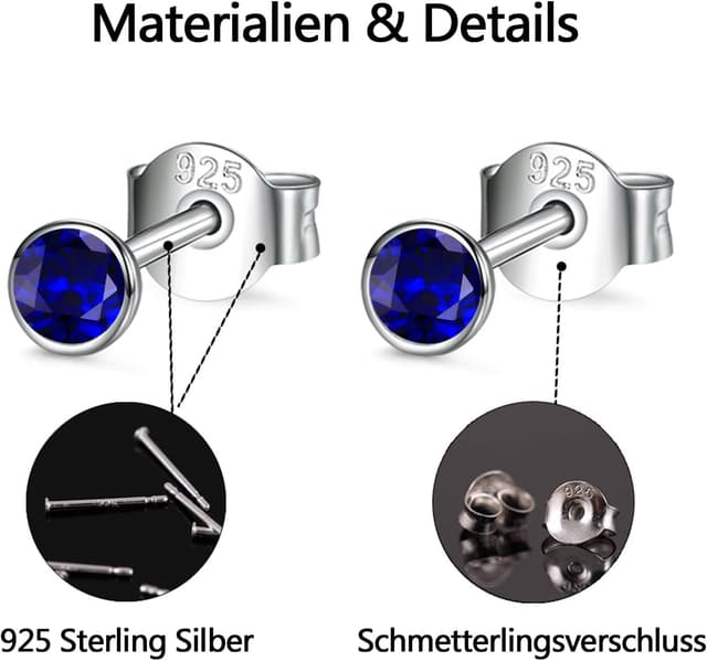 Thumbnail 6 de Sterling-Silber Ohrstecker-Set Damen (925) mit Zirkonia – 3 Paar, Klein, 2/3/4 mm