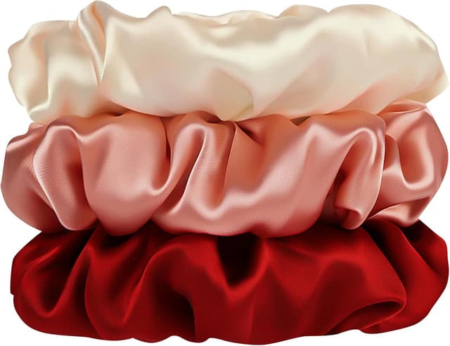 Detalle de Aucuu 3 scrunchies in seta di gelso (grado 6A) con elastico morbido e confortevole