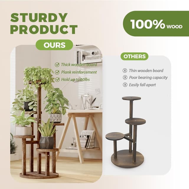 Detalle 2 de Bamworld 5-Tier Tall Plant Stand (Indoor Corner Wood Plant Shelf) for up to 5 potted plants