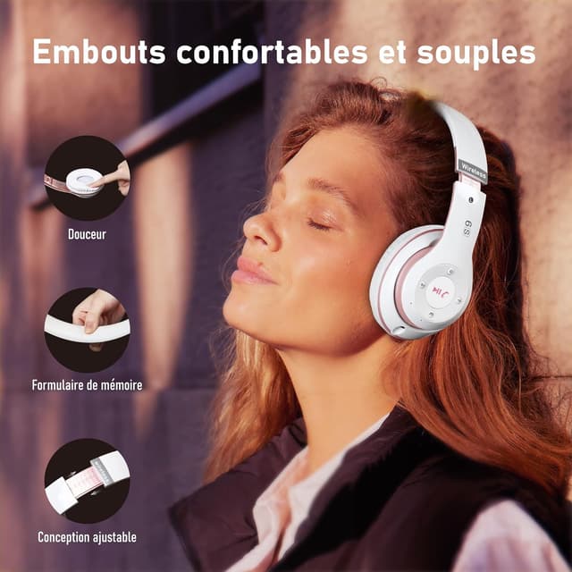Detalle de Lankey Sound Casque Bluetooth sans fil supra-auriculaire (6 modes, jusqu’à 65 heures) avec micro HD